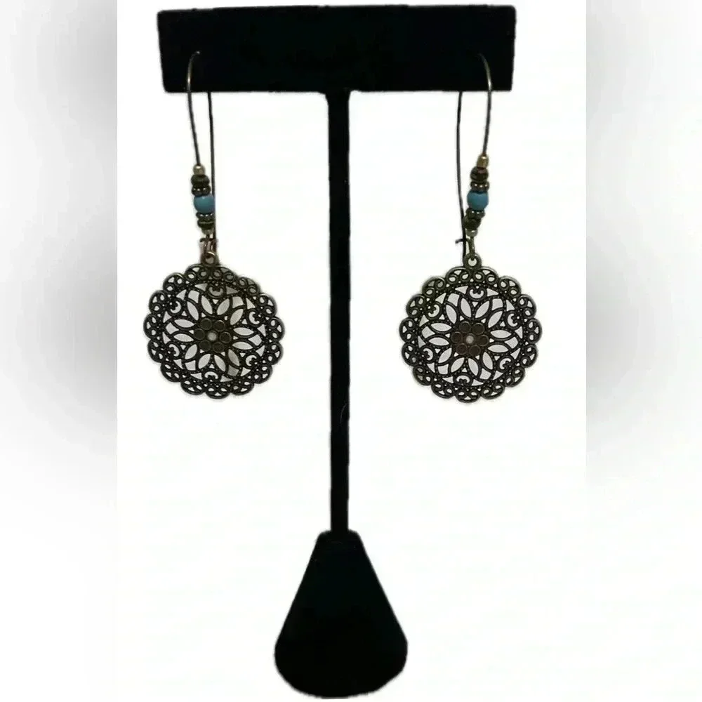 NEW Emery Rose bronze round metal drop earrings - Picture 2 of 5